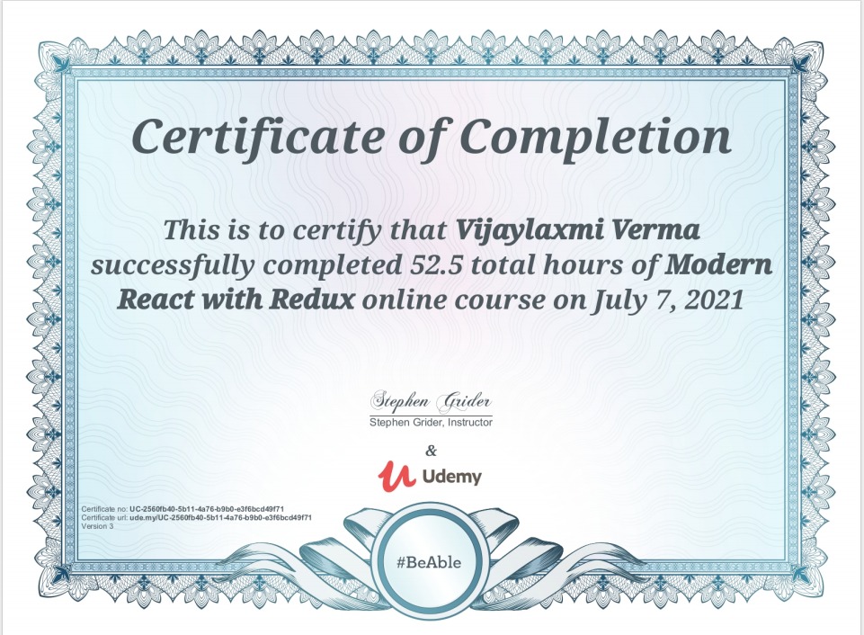 React-Redux certificate